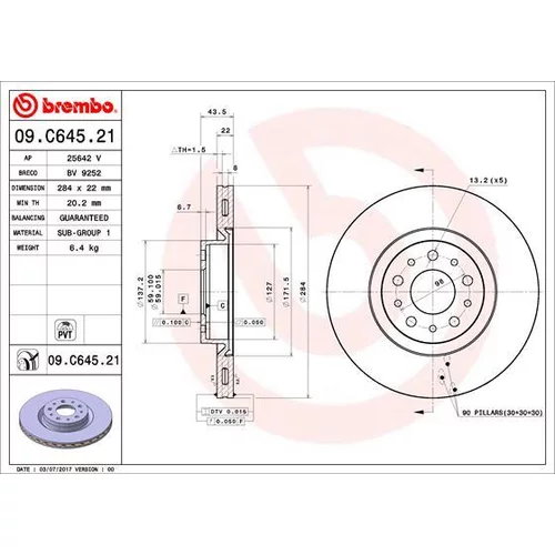 Brzdový kotúč BREMBO 09.C645.21