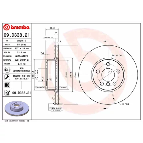 Brzdový kotúč BREMBO 09.D338.21