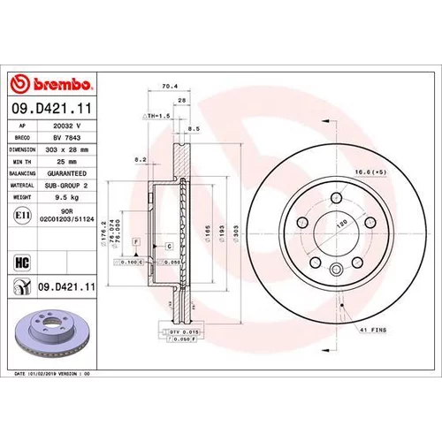 Brzdový kotúč BREMBO 09.D421.11