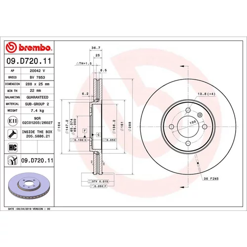 Brzdový kotúč BREMBO 09.D720.11