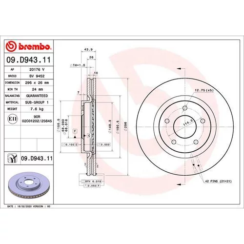 Brzdový kotúč BREMBO 09.D943.11