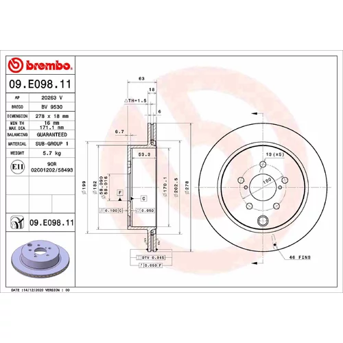 Brzdový kotúč BREMBO 09.E098.11