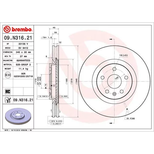 Brzdový kotúč BREMBO 09.N316.21