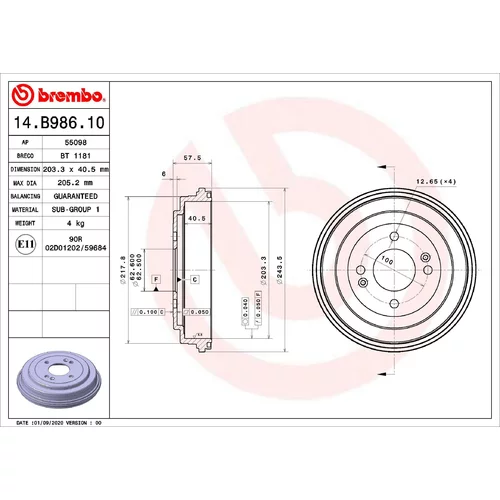 Brzdový bubon BREMBO 14.B986.10