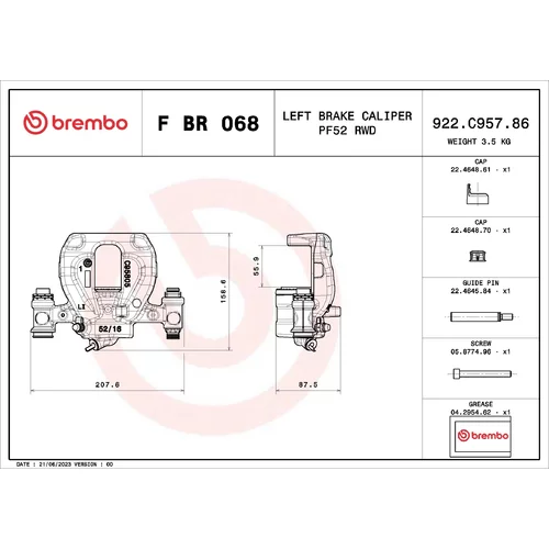 Brzdový strmeň BREMBO F BR 068 - obr. 1