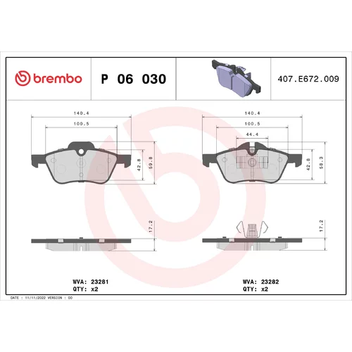 Sada brzdových platničiek kotúčovej brzdy BREMBO P 06 030