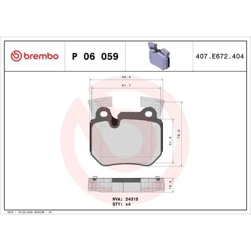 Sada brzdových platničiek kotúčovej brzdy BREMBO P 06 059