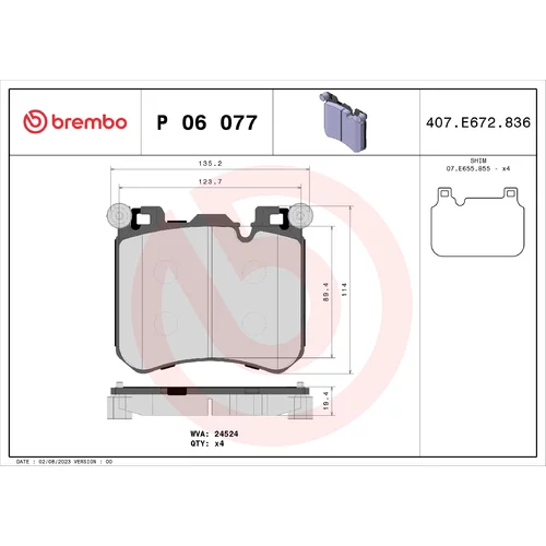 Sada brzdových platničiek kotúčovej brzdy BREMBO P 06 077