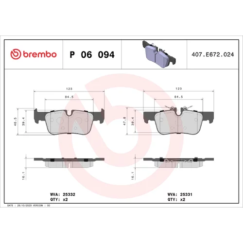 Sada brzdových platničiek kotúčovej brzdy BREMBO P 06 094