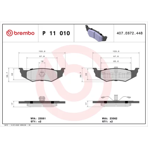 Sada brzdových platničiek kotúčovej brzdy BREMBO P 11 010