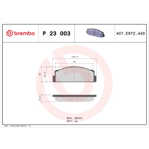 Sada brzdových platničiek kotúčovej brzdy BREMBO P 23 003