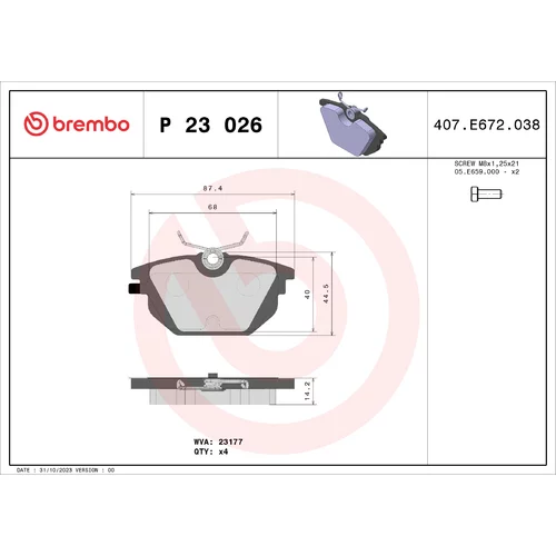 Sada brzdových platničiek kotúčovej brzdy BREMBO P 23 026