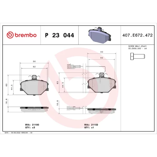 Sada brzdových platničiek kotúčovej brzdy BREMBO P 23 044