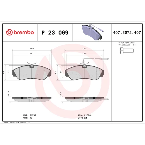 Sada brzdových platničiek kotúčovej brzdy BREMBO P 23 069