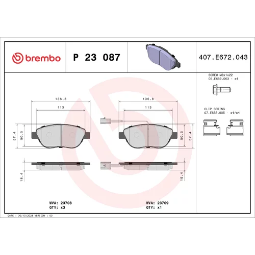 Sada brzdových platničiek kotúčovej brzdy BREMBO P 23 087