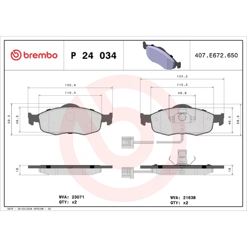 Sada brzdových platničiek kotúčovej brzdy BREMBO P 24 034