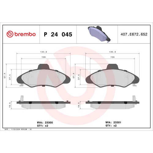 Sada brzdových platničiek kotúčovej brzdy BREMBO P 24 045