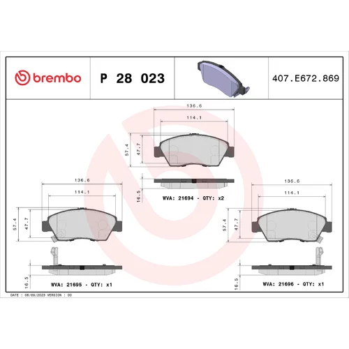 Sada brzdových platničiek kotúčovej brzdy BREMBO P 28 023