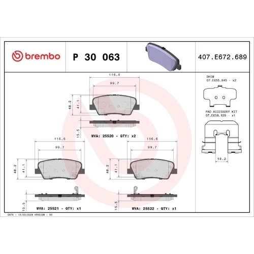 Sada brzdových platničiek kotúčovej brzdy BREMBO P 30 063