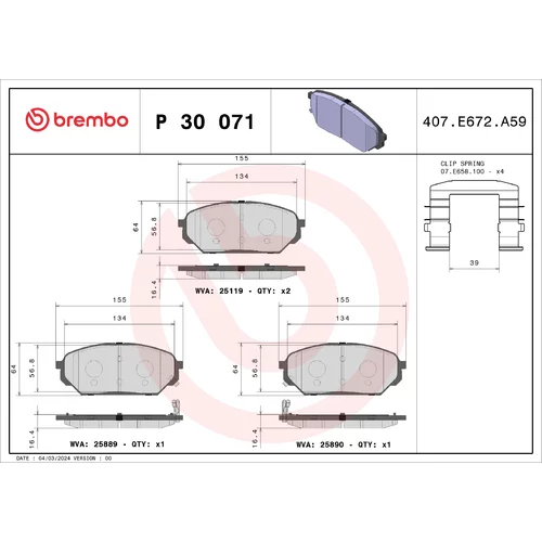 Sada brzdových platničiek kotúčovej brzdy BREMBO P 30 071