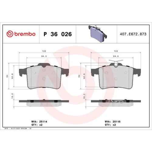 Sada brzdových platničiek kotúčovej brzdy BREMBO P 36 026