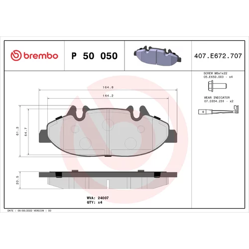 Sada brzdových platničiek kotúčovej brzdy BREMBO P 50 050