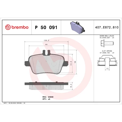 Sada brzdových platničiek kotúčovej brzdy BREMBO P 50 091X