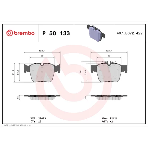 Sada brzdových platničiek kotúčovej brzdy BREMBO P 50 133