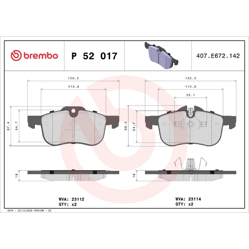 Sada brzdových platničiek kotúčovej brzdy BREMBO P 52 017