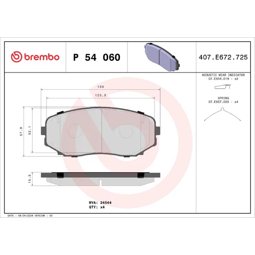 Sada brzdových platničiek kotúčovej brzdy BREMBO P 54 060