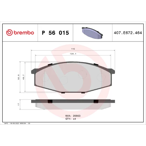 Sada brzdových platničiek kotúčovej brzdy BREMBO P 56 015