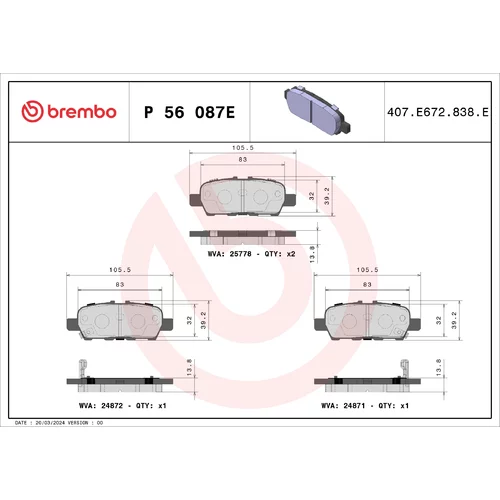 Sada brzdových platničiek kotúčovej brzdy BREMBO P 56 087E