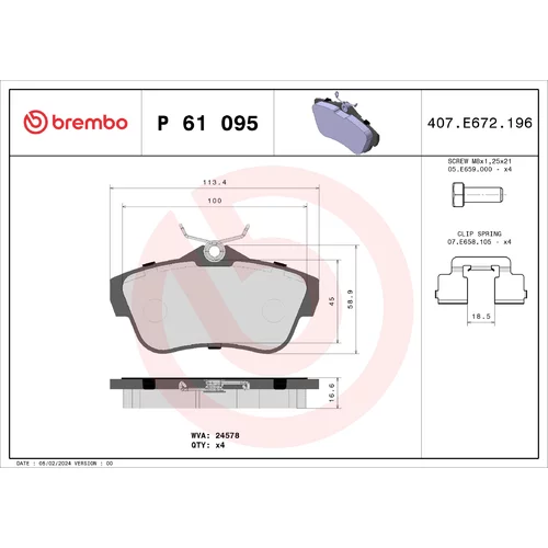 Sada brzdových platničiek kotúčovej brzdy BREMBO P 61 095