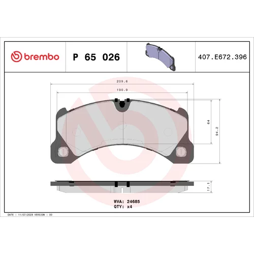 Sada brzdových platničiek kotúčovej brzdy BREMBO P 65 026