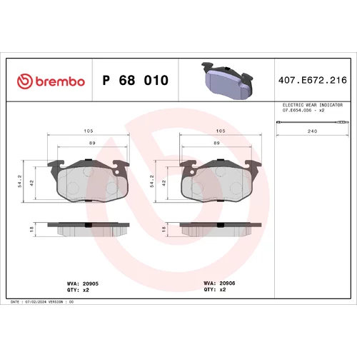 Sada brzdových platničiek kotúčovej brzdy P 68 010 /BREMBO/