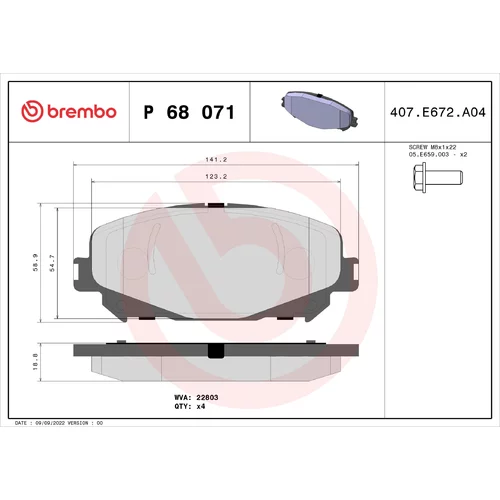 Sada brzdových platničiek kotúčovej brzdy BREMBO P 68 071