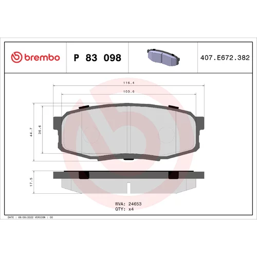 Sada brzdových platničiek kotúčovej brzdy BREMBO P 83 098X