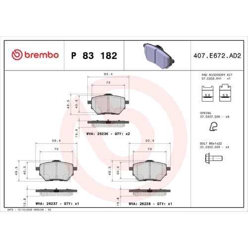 Sada brzdových platničiek kotúčovej brzdy BREMBO P 83 182