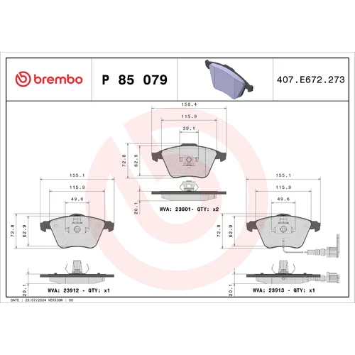 Sada brzdových platničiek kotúčovej brzdy BREMBO P 85 079