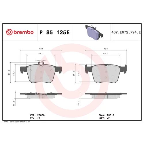 Sada brzdových platničiek kotúčovej brzdy BREMBO P 85 125E