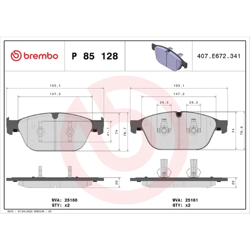 Sada brzdových platničiek kotúčovej brzdy BREMBO P 85 128