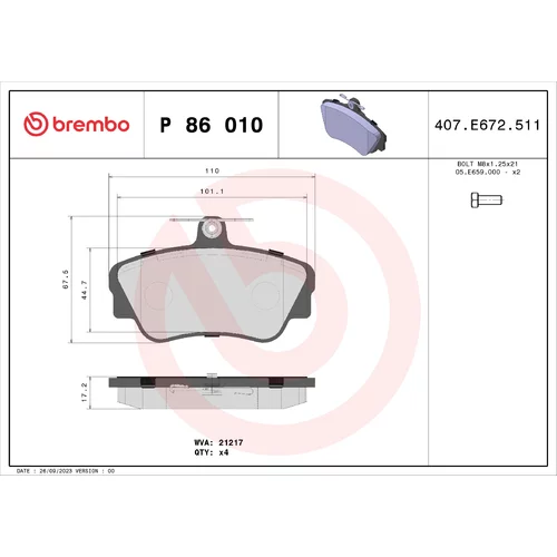 Sada brzdových platničiek kotúčovej brzdy BREMBO P 86 010