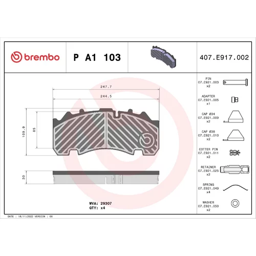 Sada brzdových platničiek kotúčovej brzdy BREMBO P A1 103