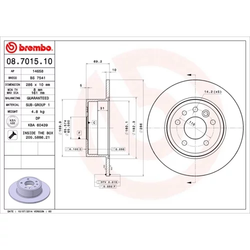 Brzdový kotúč BREMBO 08.7015.10