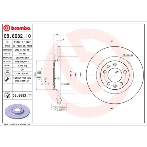 Brzdový kotúč BREMBO 08.8682.10