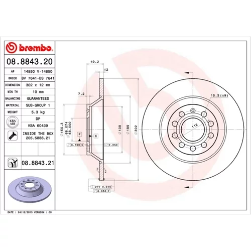 Brzdový kotúč 08.8843.21 /BREMBO/