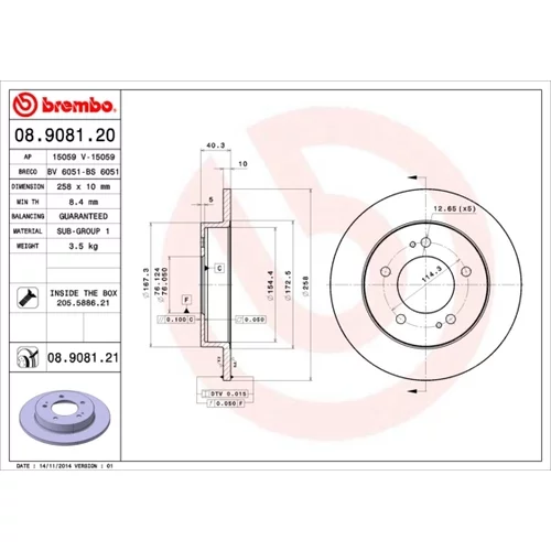 Brzdový kotúč BREMBO 08.9081.21