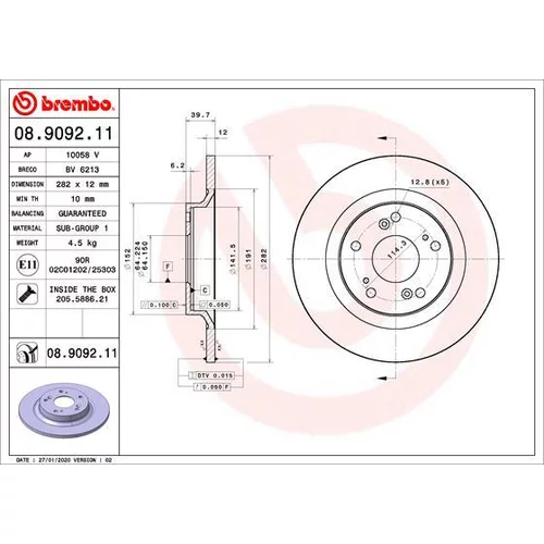 Brzdový kotúč BREMBO 08.9092.11