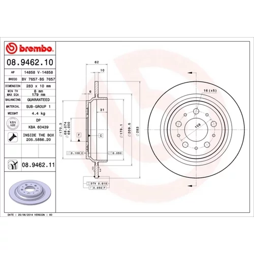 Brzdový kotúč BREMBO 08.9462.11