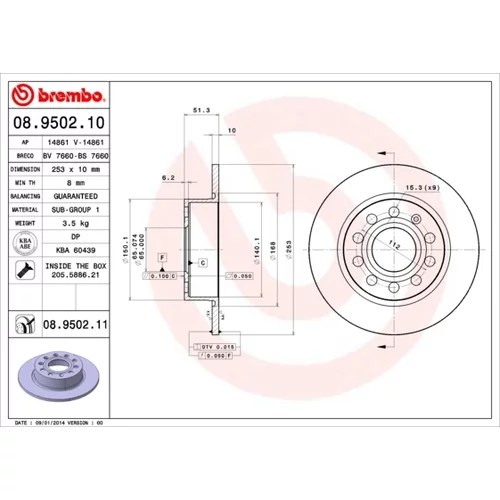 Brzdový kotúč BREMBO 08.9502.11